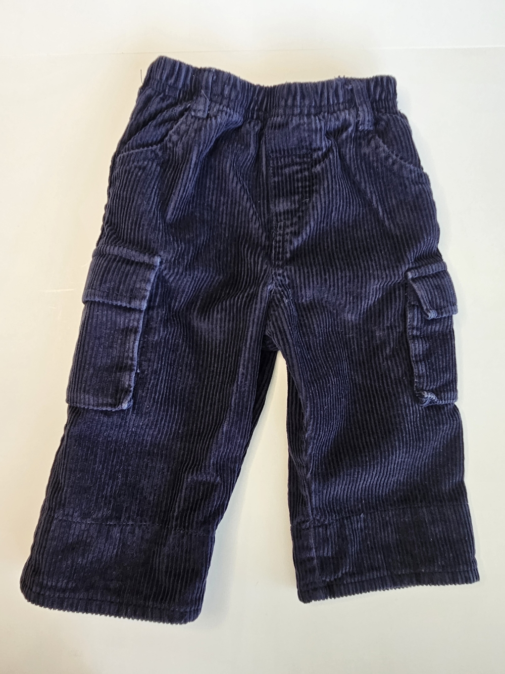 Vintage OshKosh Navy Corduroy Plaid Lined Cargo Pants 3-6M